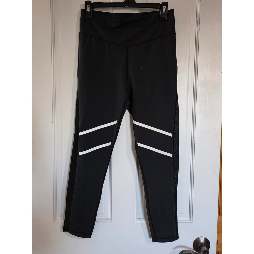 Zyia Active Black Mesh Panel Reflective Stripe High Waist Leggings Womens 8-10
